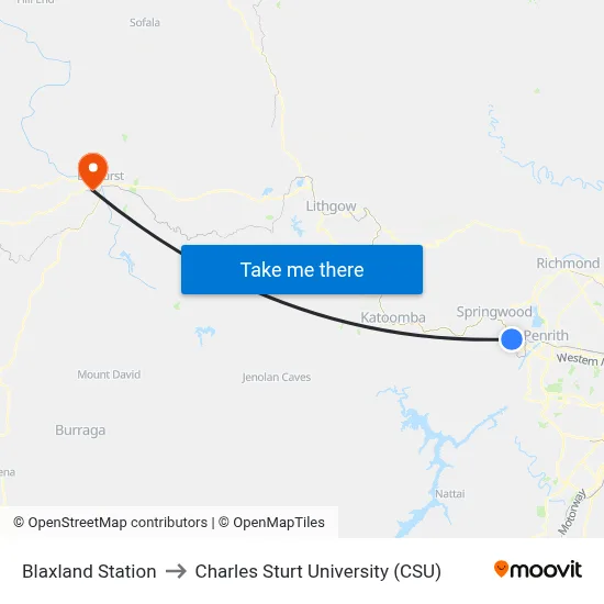 Blaxland Station to Charles Sturt University (CSU) map