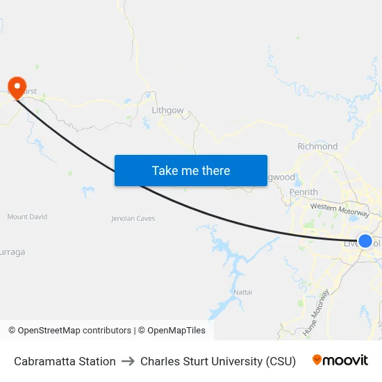 Cabramatta Station to Charles Sturt University (CSU) map