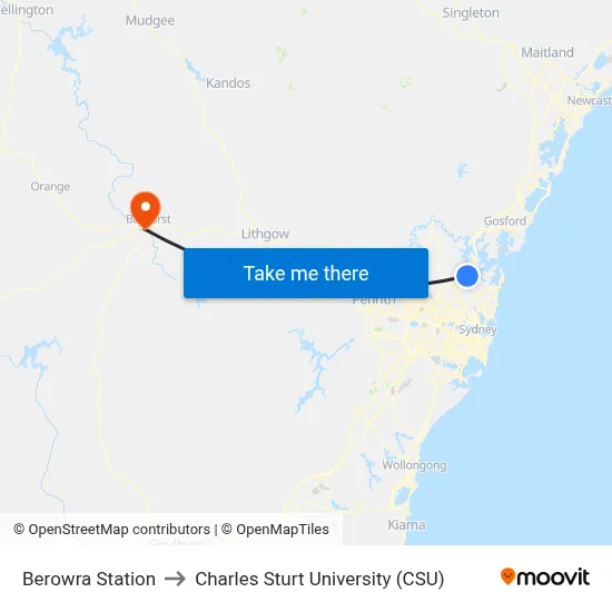 Berowra Station to Charles Sturt University (CSU) map