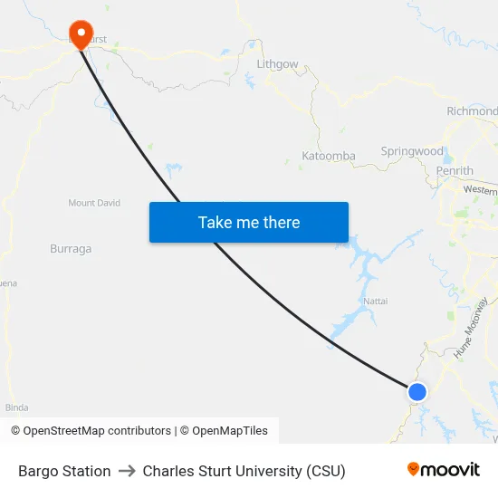 Bargo Station to Charles Sturt University (CSU) map
