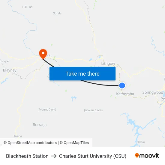 Blackheath Station to Charles Sturt University (CSU) map
