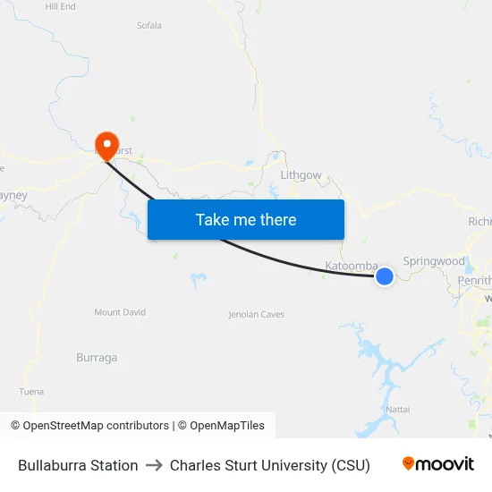 Bullaburra Station to Charles Sturt University (CSU) map