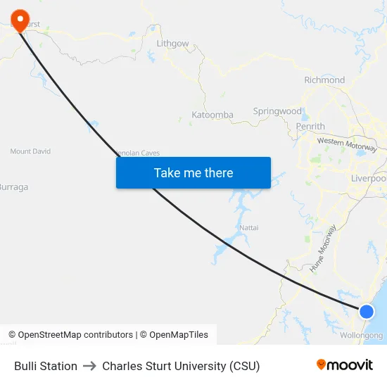 Bulli Station to Charles Sturt University (CSU) map