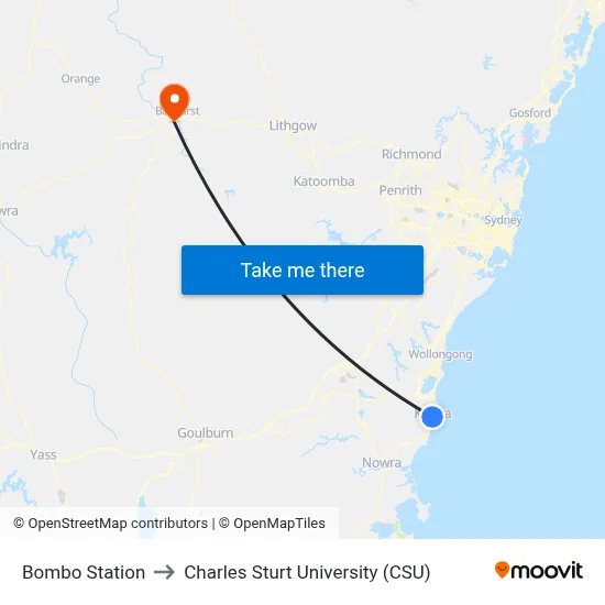 Bombo Station to Charles Sturt University (CSU) map