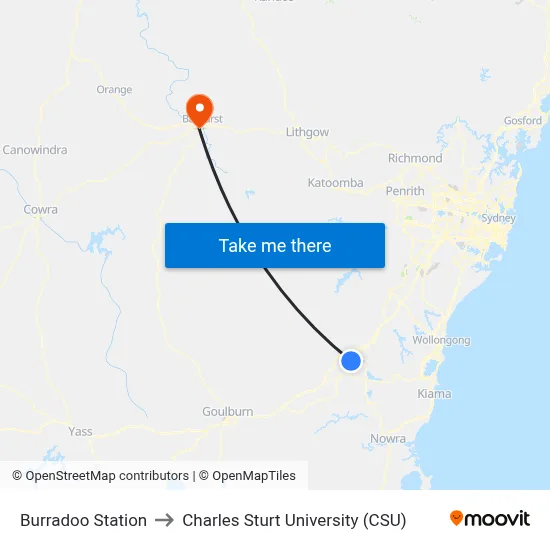 Burradoo Station to Charles Sturt University (CSU) map