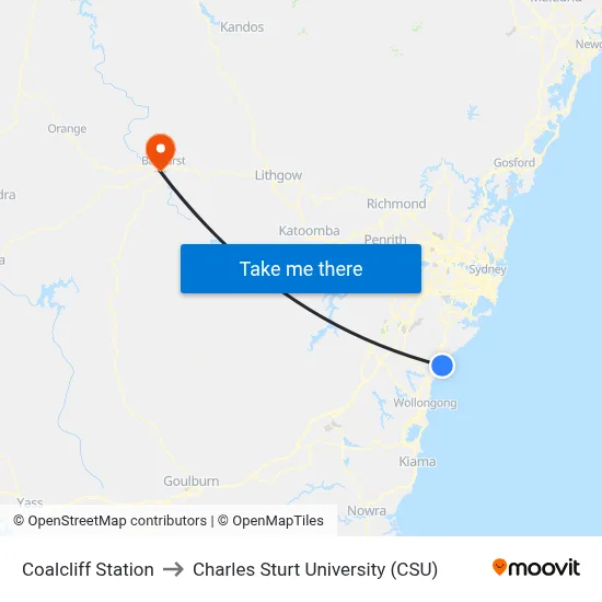 Coalcliff Station to Charles Sturt University (CSU) map
