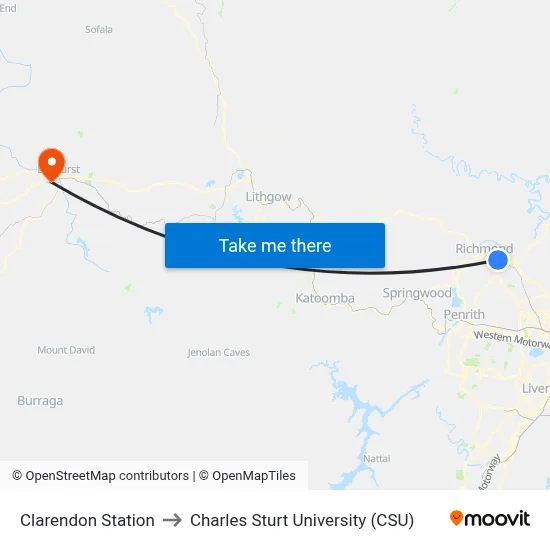 Clarendon Station to Charles Sturt University (CSU) map