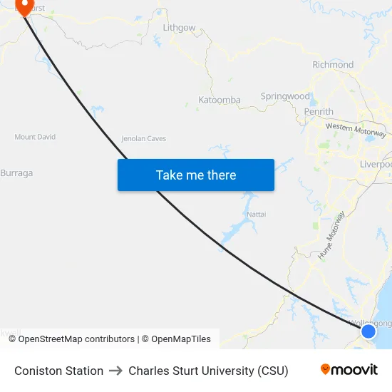 Coniston Station to Charles Sturt University (CSU) map