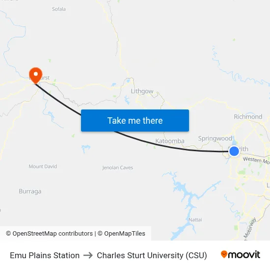 Emu Plains Station to Charles Sturt University (CSU) map