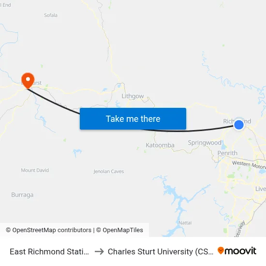 East Richmond Station to Charles Sturt University (CSU) map