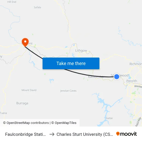 Faulconbridge Station to Charles Sturt University (CSU) map