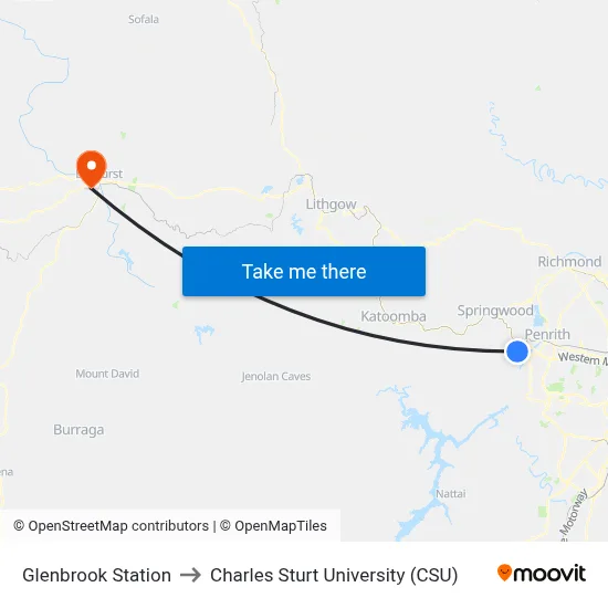 Glenbrook Station to Charles Sturt University (CSU) map