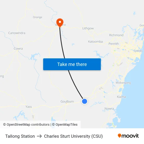 Tallong Station to Charles Sturt University (CSU) map