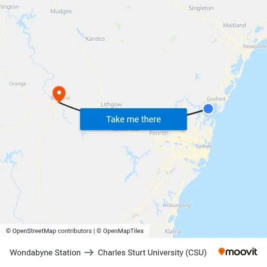Wondabyne Station to Charles Sturt University (CSU) map