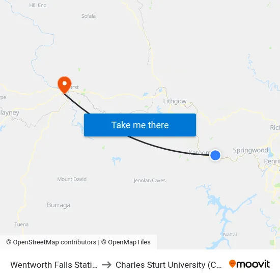 Wentworth Falls Station to Charles Sturt University (CSU) map