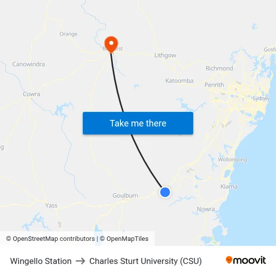 Wingello Station to Charles Sturt University (CSU) map