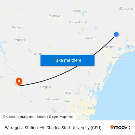 Wirragulla Station to Charles Sturt University (CSU) map
