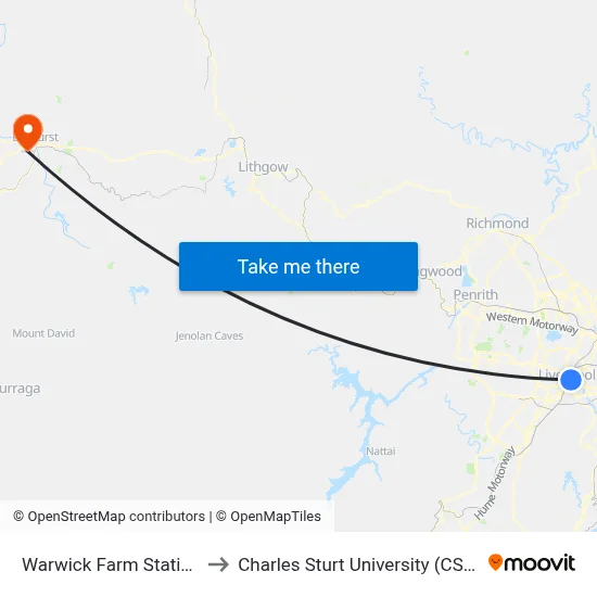 Warwick Farm Station to Charles Sturt University (CSU) map
