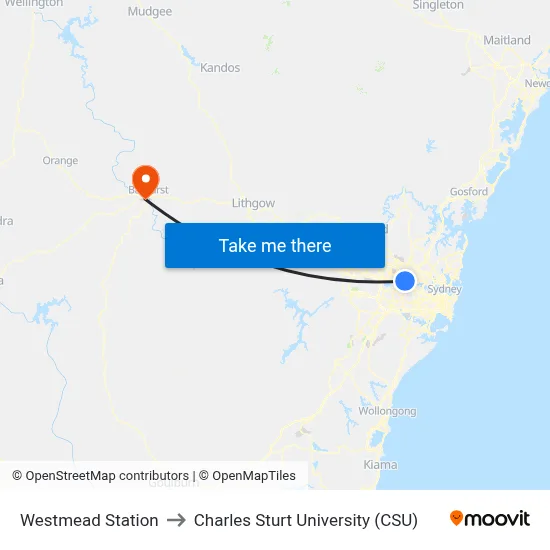 Westmead Station to Charles Sturt University (CSU) map