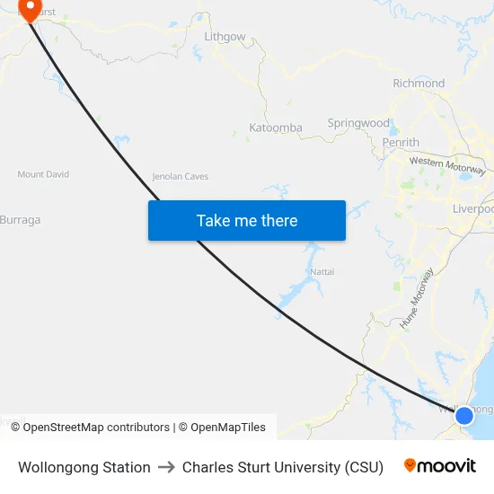 Wollongong Station to Charles Sturt University (CSU) map