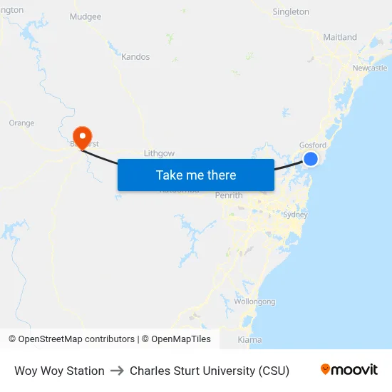 Woy Woy Station to Charles Sturt University (CSU) map