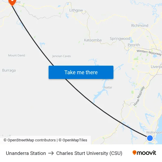 Unanderra Station to Charles Sturt University (CSU) map