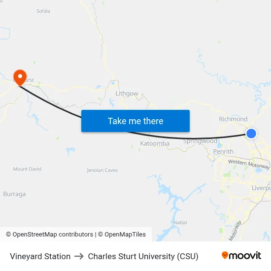 Vineyard Station to Charles Sturt University (CSU) map