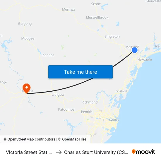 Victoria Street Station to Charles Sturt University (CSU) map