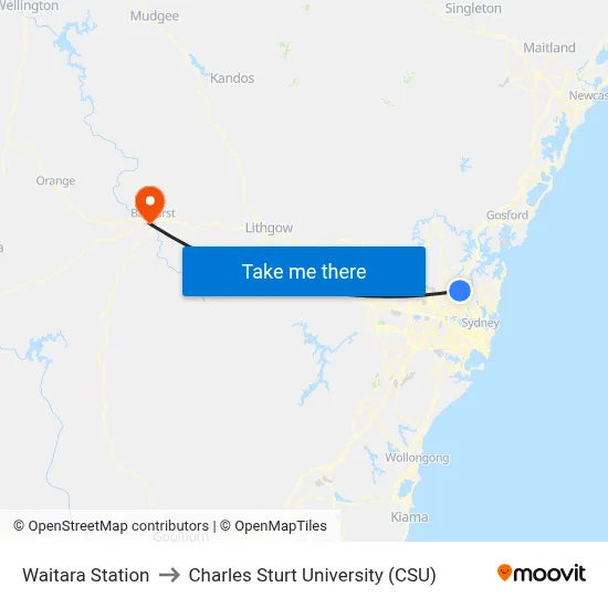 Waitara Station to Charles Sturt University (CSU) map