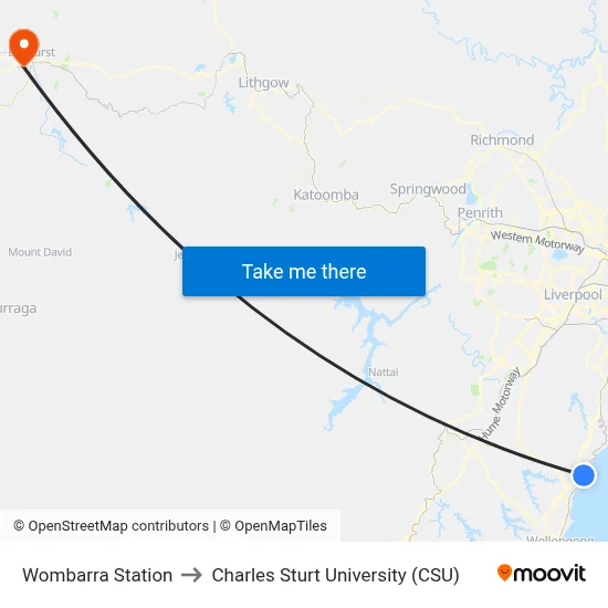 Wombarra Station to Charles Sturt University (CSU) map