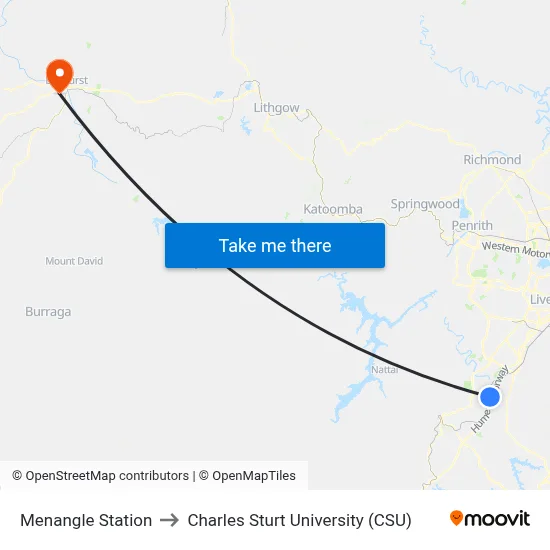 Menangle Station to Charles Sturt University (CSU) map