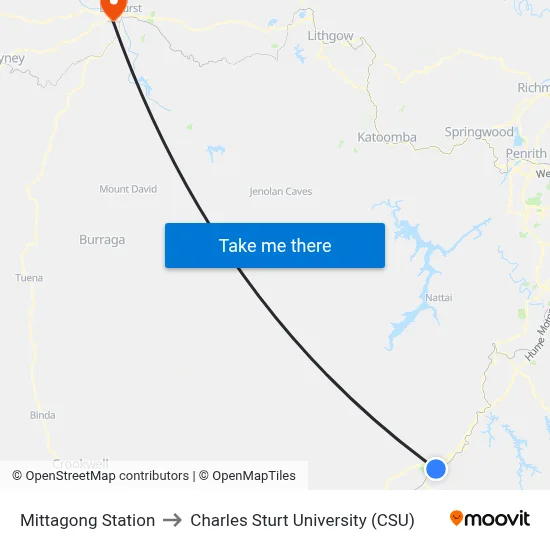 Mittagong Station to Charles Sturt University (CSU) map
