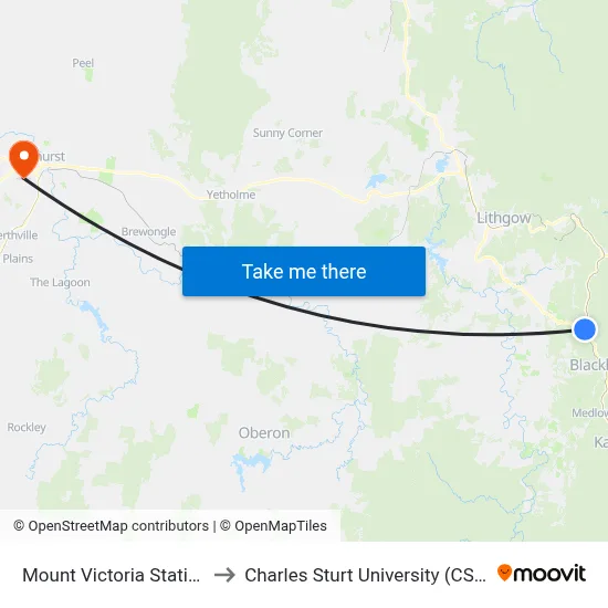 Mount Victoria Station to Charles Sturt University (CSU) map
