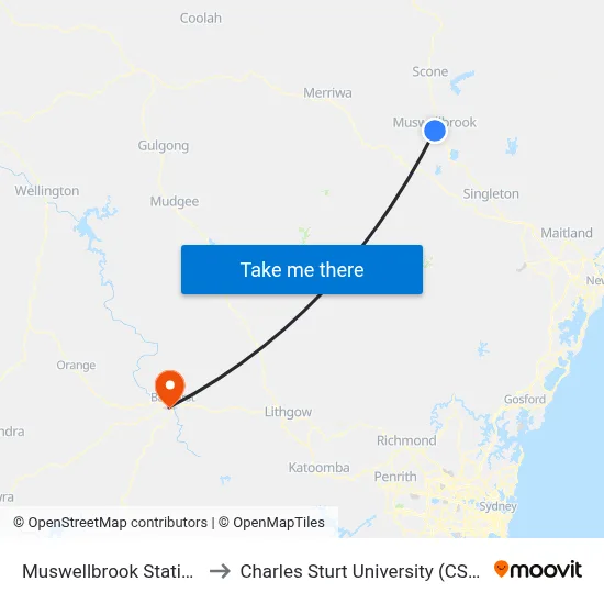 Muswellbrook Station to Charles Sturt University (CSU) map