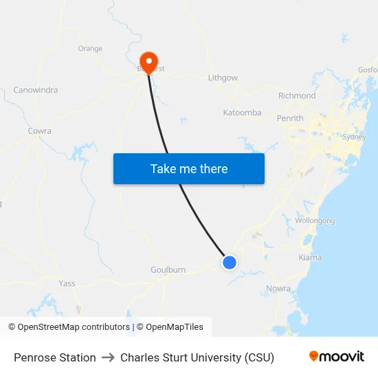 Penrose Station to Charles Sturt University (CSU) map