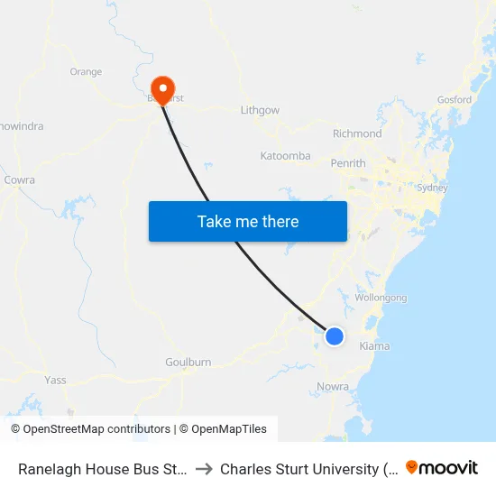 Ranelagh House Bus Station to Charles Sturt University (CSU) map