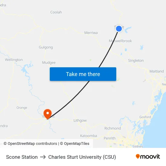 Scone Station to Charles Sturt University (CSU) map
