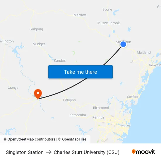 Singleton Station to Charles Sturt University (CSU) map