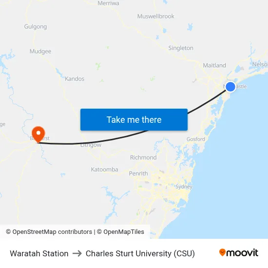 Waratah Station to Charles Sturt University (CSU) map