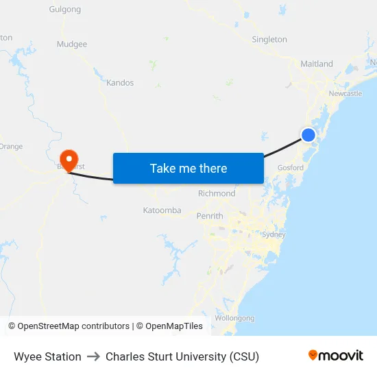Wyee Station to Charles Sturt University (CSU) map