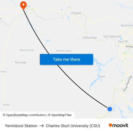 Yerrinbool Station to Charles Sturt University (CSU) map