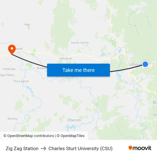 Zig Zag Station to Charles Sturt University (CSU) map