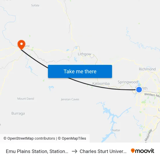 Emu Plains Station, Station St Car Park to Charles Sturt University (CSU) map