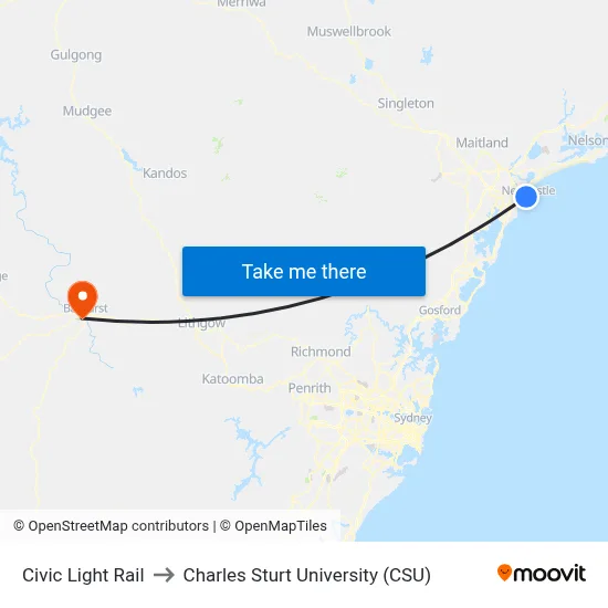 Civic Light Rail to Charles Sturt University (CSU) map