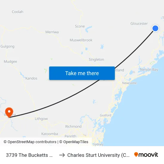 3739 The Bucketts Way to Charles Sturt University (CSU) map