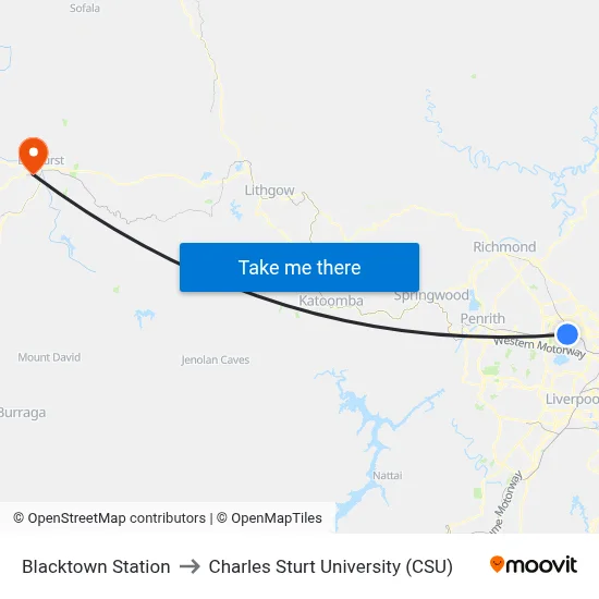 Blacktown Station to Charles Sturt University (CSU) map