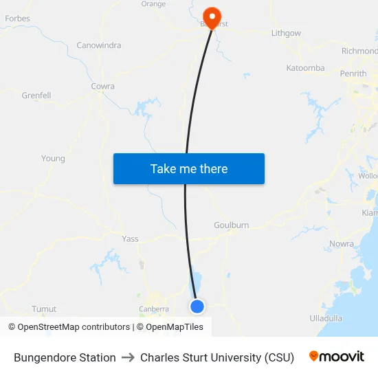Bungendore Station to Charles Sturt University (CSU) map