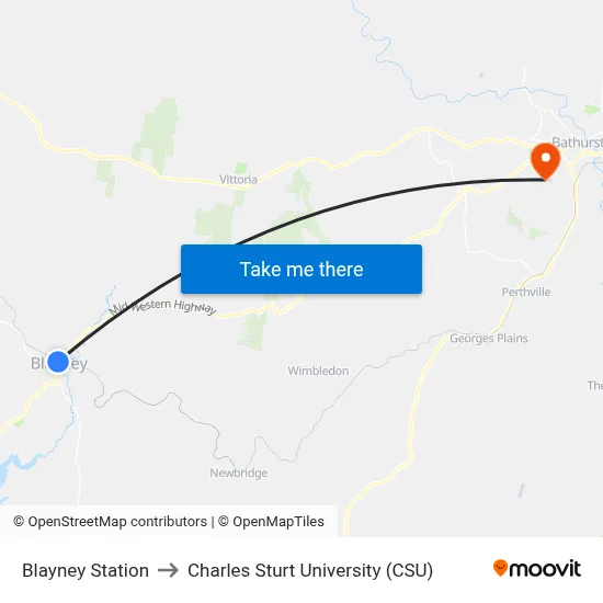 Blayney Station to Charles Sturt University (CSU) map