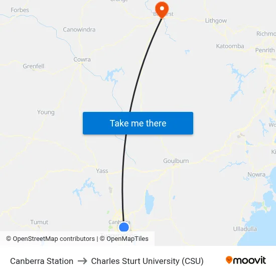 Canberra Station to Charles Sturt University (CSU) map