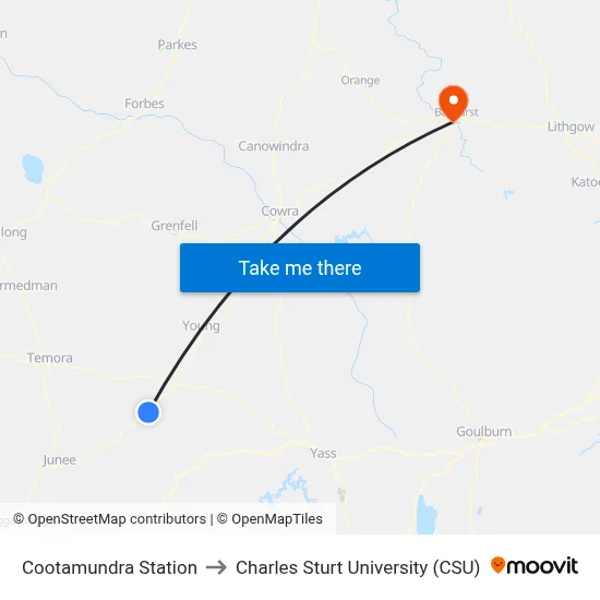 Cootamundra Station to Charles Sturt University (CSU) map